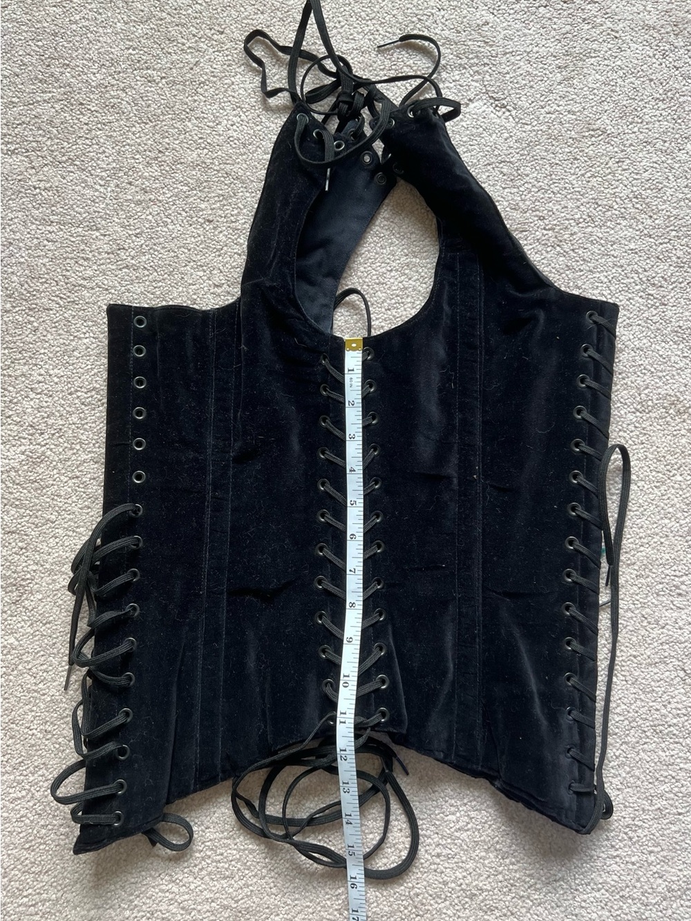 Black Lace-Up Velvet Bodice Corset Top - Picture 7 of 9